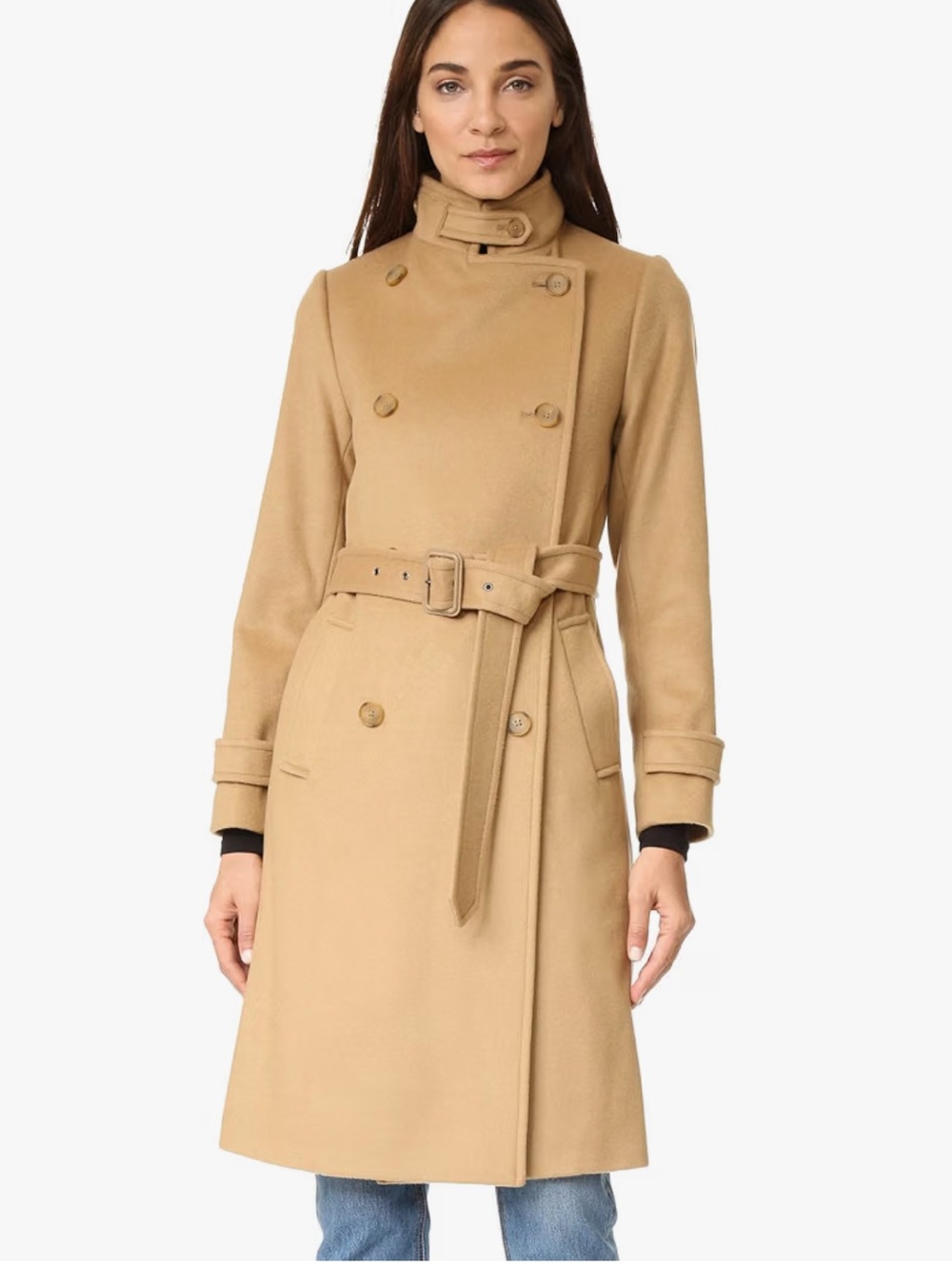 Vince Double-Breasted Wool Trench Coat in Camel Tan